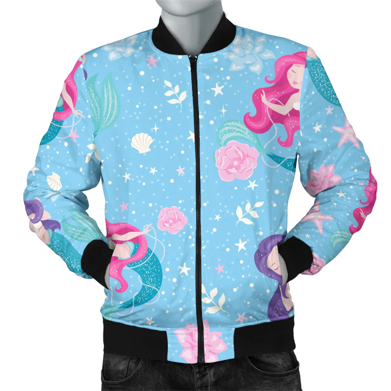 Quality Winter Clothing Bomber Jacket - New Mermaid 3D Print Zipper Jacket