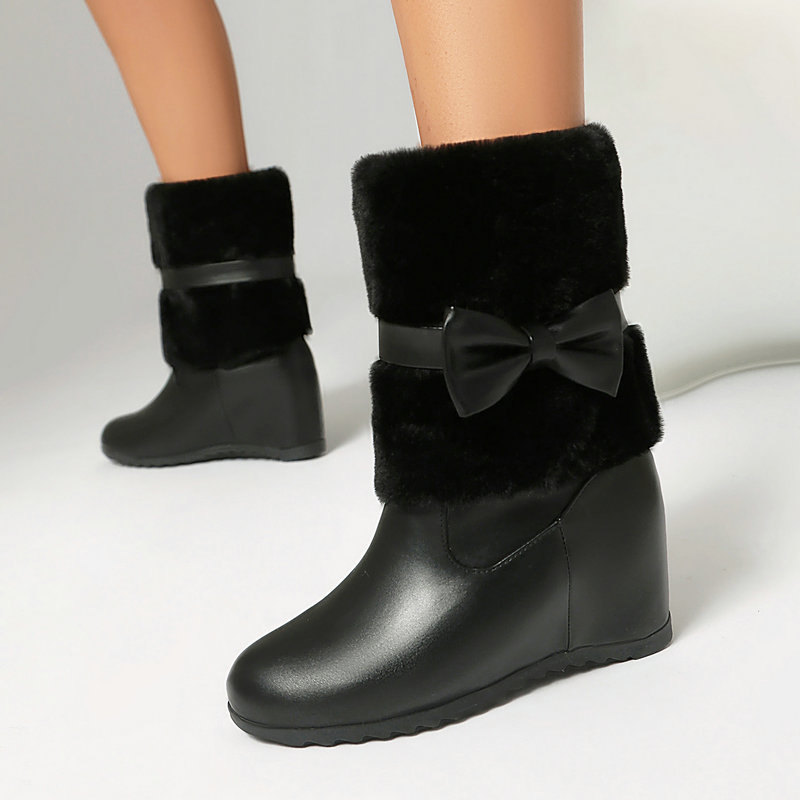 Women Black White Winter Snow  - Snow Boot Fur Lined avaliação e preço