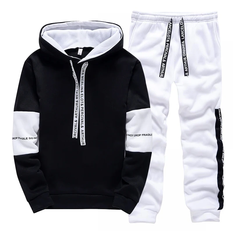 Black White Men's Tracksuit Fa - Winter Clothing Usa avaliação e preço
