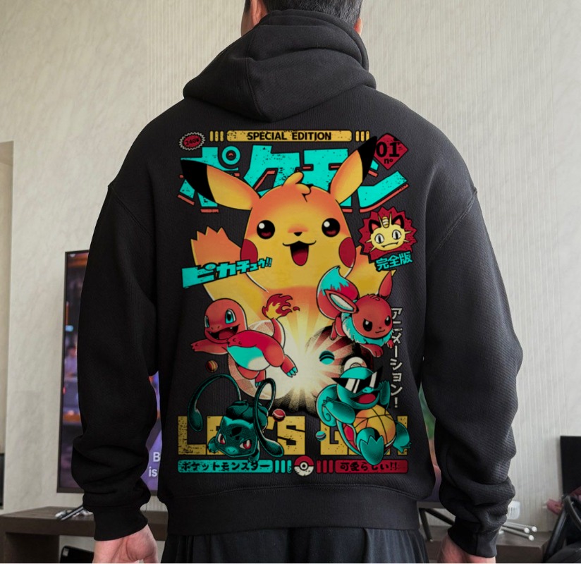 Black Oversized 4xl Pok É Mon  - Winter Clothing In Japan avaliação e preço