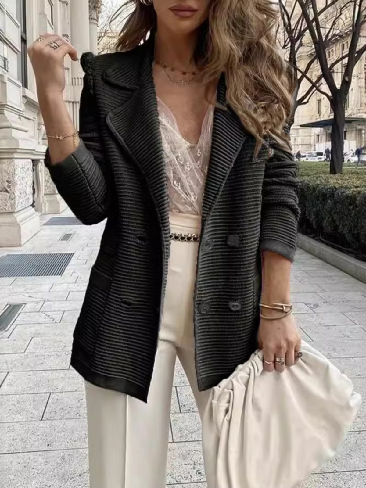 Chic Texture Long Sleeve Short - Winter Clothing Brand avaliação e preço