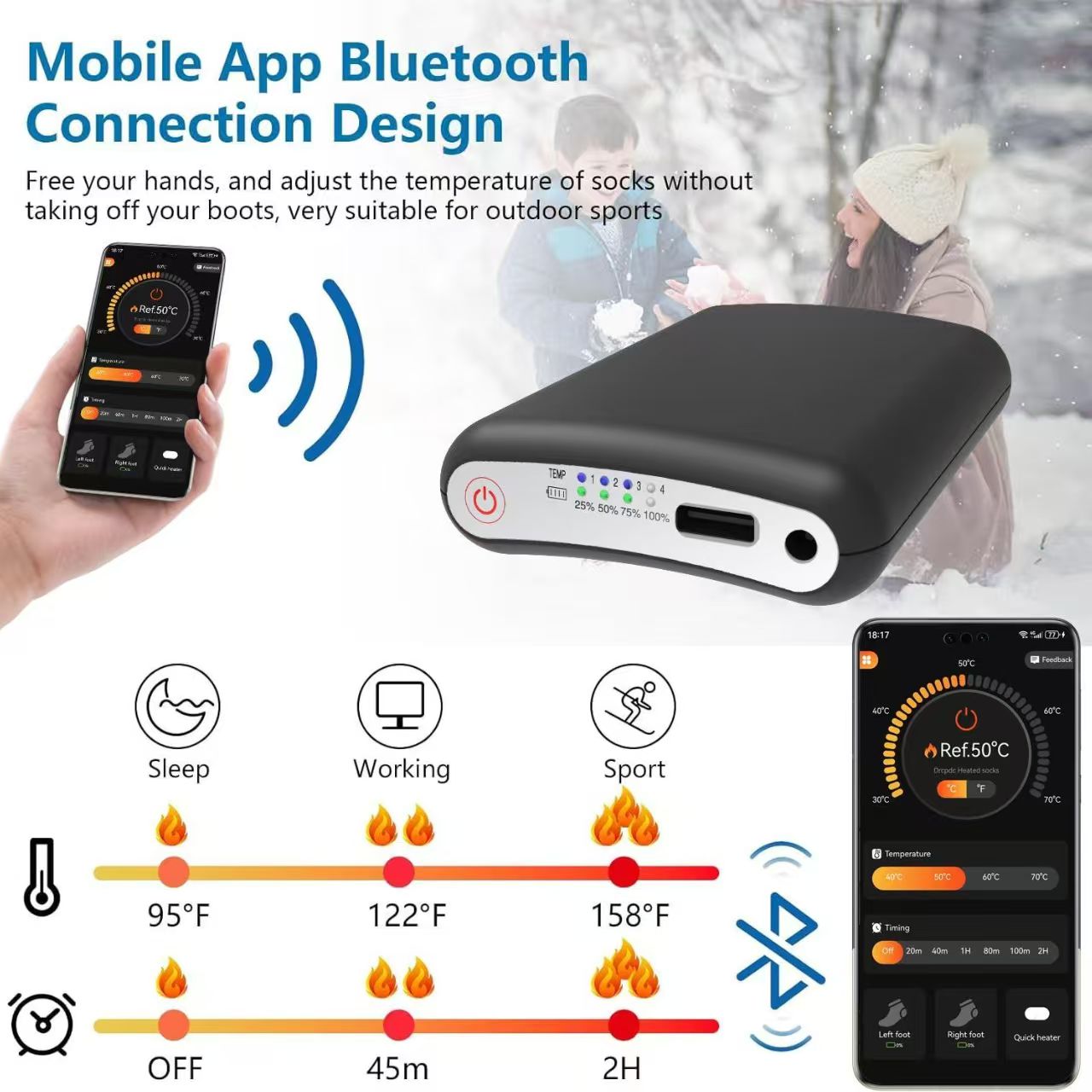 Durable 5000mAh 5V Battery APP - Heated Insole Rechargeable avaliação e preço