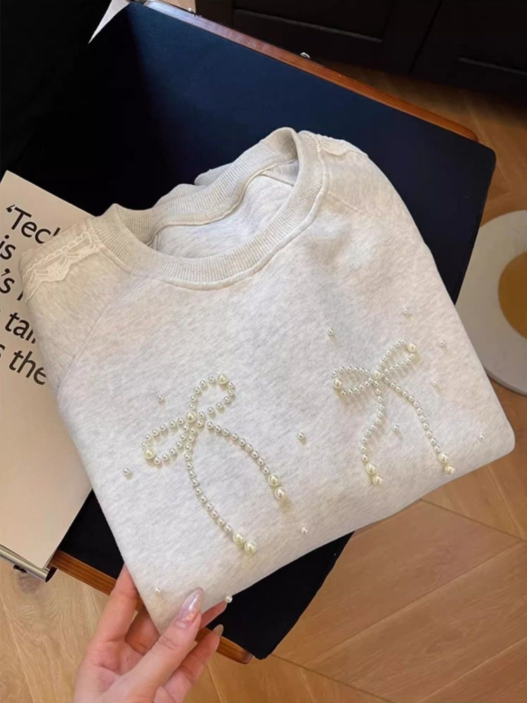 Round Neck Pearl Women's Sweat - Winter Clothing Essentials For Women avaliação e preço