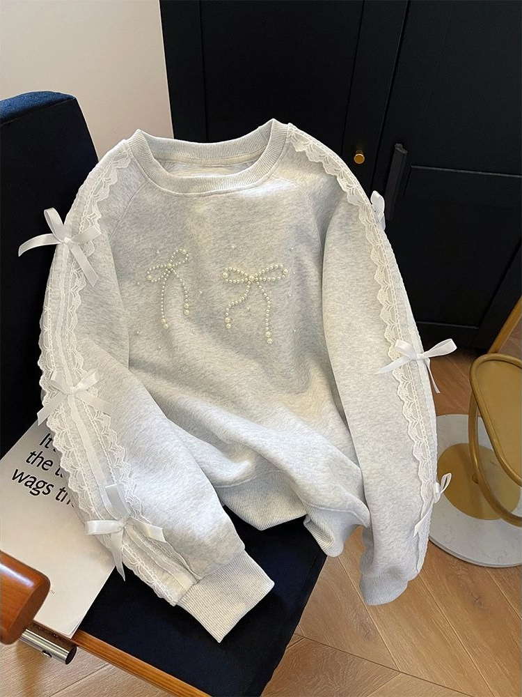 Round Neck Pearl Women's Sweat - Winter Clothing Essentials For Women avaliação e preço