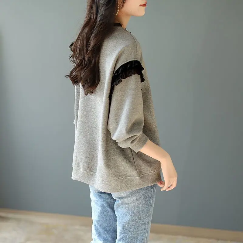 Loose Grey Woman Pullover Tops - Winter Clothing Essentials For Women avaliação e preço